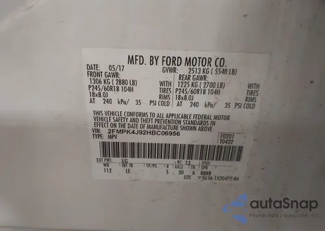 2017 Ford Edge Sel from USA, damaged, VIN 2FMPK4J92HBC06956